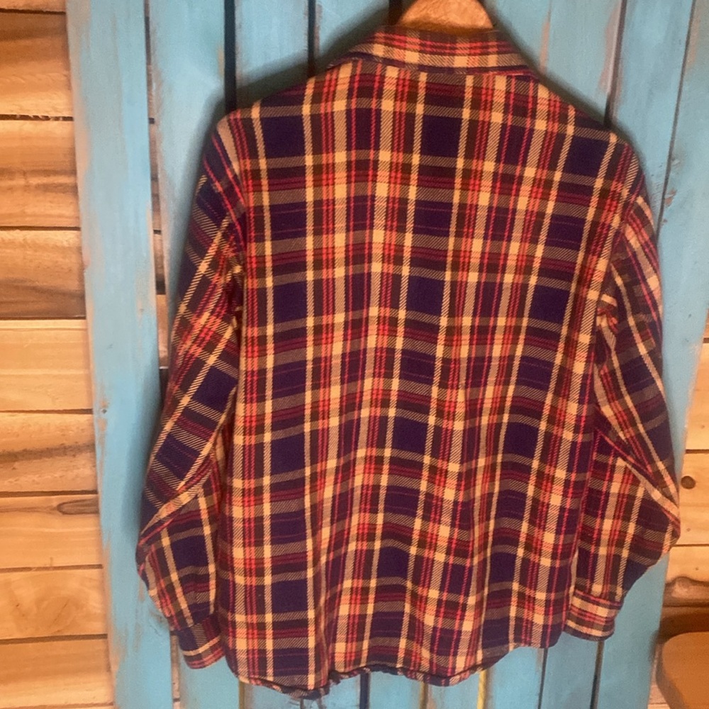 Vintage Oshkosh thick plaid flannel size medium navy tan red - Picture 5 of 6